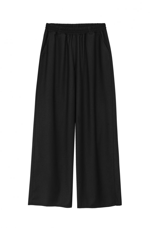 Czarne spodnie culottes Wełniane - wełna włoska 100% gładka, miękka