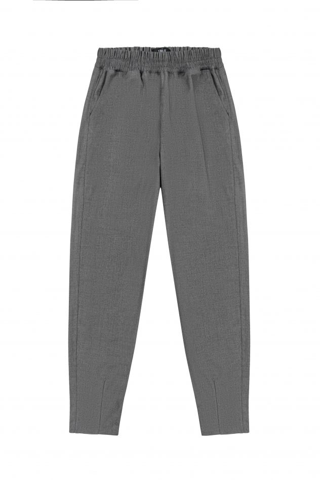 Szare 100% wełny Spodnie Balony wełniane szerokie zwężane przy kostce BALLOON z włoskiej wełny 