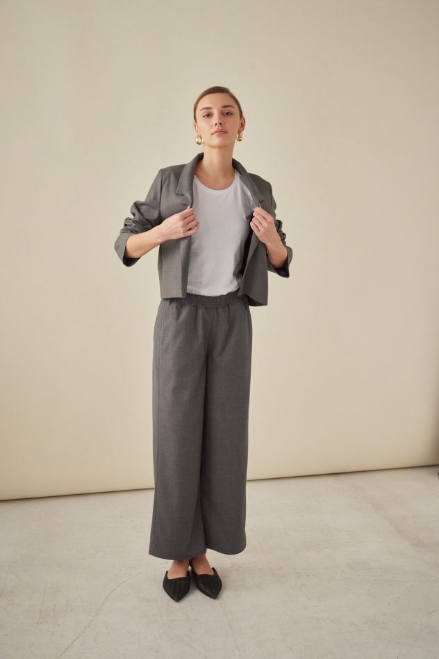 Szare spodnie culottes Wełniane - wełna włoska 100% gładka, miękka (Kopia)