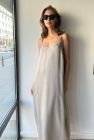 Tencel 100% delikatna przewiewna maxi długa sukienka beżowo szara maxi