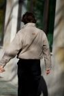 100% WEŁNIANA Kurtka BOMBER ASPEN LOOK melanżowy beż z klasycznym REKAWEM 