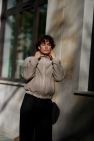 100% WEŁNIANA Kurtka BOMBER ASPEN LOOK melanżowy beż z klasycznym REKAWEM 