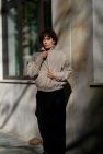 100% WEŁNIANA Kurtka BOMBER ASPEN LOOK melanżowy beż z klasycznym REKAWEM 