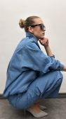 100% BAWEŁNIANA Kurtka jeansowa 'THE 70'S'  BLUE JEANS - błękitna, z podszewką, 4 guzikami i szerokim kołnierzem