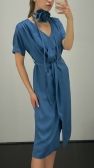 Sukienka kopertowa midi z paskiem tencel jeans w niebieskim denimowym kolorze 100% tencel włoski