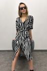 Sukienka kopertowa PARIS PARIS LONG midi wiskozowa czarno-biały print zebra z szerokim paskiem 100% wiskoza włoska
