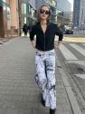 Bawełniane denimowe Spodnie jeans szerokie kuloty czarno-białe EDYCJA LIMITOWANA