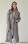 Oversizeowy stylowy przejsciowy Płaszcz wełna 100% z pagonami oversize w kratkę pepitkę brąz czerwień czerń 