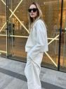 SHOP THE LOOK 6 - garnitur bawełna ecru ciepła biel w delikatne prążki - wersja z krótką marynarką