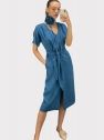 Sukienka kopertowa midi z paskiem tencel jeans w niebieskim denimowym kolorze 100% tencel włoski