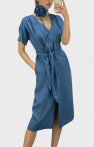 Sukienka kopertowa midi z paskiem tencel jeans w niebieskim denimowym kolorze 100% tencel włoski