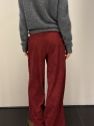 Bordo burgund karmazynowe spodnie sztruksowe szerokie z zakładkami i suwakiem