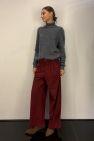 Bordo burgund karmazynowe spodnie sztruksowe szerokie z zakładkami i suwakiem
