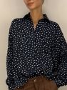 Koszula oversize My Style granatowa w białe groszki 100% wiskoza