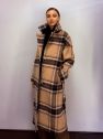 Gruby wełniany zimowy płaszcz w kratę wełna 100%