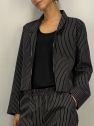 Krótka marynarka bez guzików czarne w białe paski 100% wełna