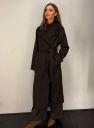 Płaszcz wełniany ciepła czekolada wąski wyszczuplający DREAM