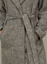 Płaszcz wełniany szara jodełka BUCLE - długi z paskiem