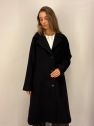 Czarny rozszerzany trapezowy wełniany płaszcz  