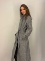 Płaszcz wełniany szara jodełka BUCLE - długi z paskiem