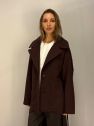 Wełniana czekoladowa kurtka krótki Płaszczyk w ciemnym burgundowym brązie 100% wełny z paskiem 