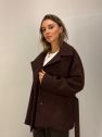 Wełniana czekoladowa kurtka krótki Płaszczyk w ciemnym burgundowym brązie 100% wełny z paskiem 