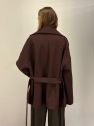 Wełniana czekoladowa kurtka krótki Płaszczyk w ciemnym burgundowym brązie 100% wełny z paskiem 