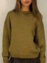 Długi i krótszy bawełniany sweter  ZIELONA oliwka khaki z okrągłym dekoltem oversize z naturalnej włoskiej 100% bawełny