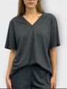 2 Bluzki w 1 - z dekoltem V lub okrągłym - zmienna - dwustronny uniwersalny t-shirt bawełniany z dekoltem V lub dekoltem okrągłym szary grafit melanż