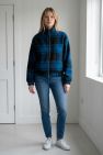 Niebieska wełniana kurtka w kratę niebiesko czarną bomberka uniseks z wiskozową podszewką z metalowym suwakiem The Night Black Wełna 100% (Kopia) (Kopia)