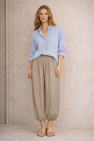 Beżowe spodnie palazzo tencel długość 7/8 