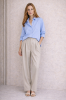 Bawełniano wiskozowe beżowe spodnie szerokie palazzo kuloty off white  z suwakiem