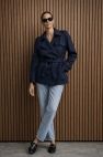 Granatowa Bawełniana kurtka płaszczyk z paskiem ciemny granat z guzikami i pagonami i z wiskozową podszewką