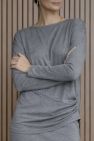 Dzianinowa bawełniana casualowa szara bluzka z długim rękawem z drapowaniem na boku