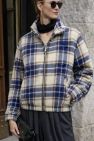wełniana kurtka w kratę niebiesko-beżową bomberka uniseks z wiskozową podszewką z metalowym suwakiem The Night Black Wełna 100%