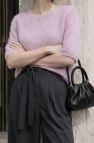 Jasny Fioletowy kaszmirowy sweter z okrągłym dekoltem z krótkim rękawem