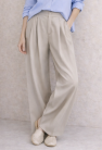 Bawełniano wiskozowe beżowe spodnie szerokie palazzo kuloty off white szary beż z suwakiem