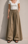 Szerokie luźne spodnie spódnico spodnie bawełniane camelowo beżowe popelinowe
