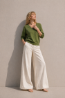 Wiskozowy sweter z rękawem do łokcia zielony khaki