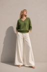 Wiskozowy sweter z rękawem do łokcia zielony khaki