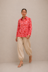 Koszula oversize bawełniana czerwona w kwiaty różowe My Style  