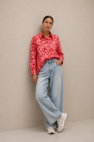 Koszula oversize bawełniana czerwona w kwiaty różowe My Style  
