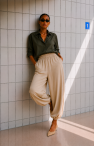 Koszula khaki oversize My Style jedwab/wiskoza z krawatem - komplet