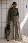 Koszula khaki oversize My Style jedwab/wiskoza z krawatem - komplet