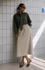 Koszula khaki oversize My Style jedwab/wiskoza z krawatem - komplet