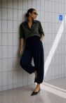 Koszula khaki oversize My Style jedwab/wiskoza z krawatem - komplet