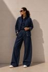BAWEŁNIANA Kurtka jeansowa THE 70s DARK JEANS granatowa z podszewką, 4 guzikami i szerokim kołnierzem