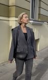 Oversizowa szara wełniana marynarka DISTINCTIVE z przeskalowanymi ramionami Z PASKIEM