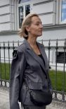 Oversizowa szara wełniana marynarka DISTINCTIVE z przeskalowanymi ramionami Z PASKIEM