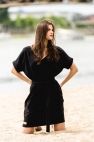 PRZED KOLANO Czarna Bawełniana Sukienka z krótkim rękawem z dekoltem w serek